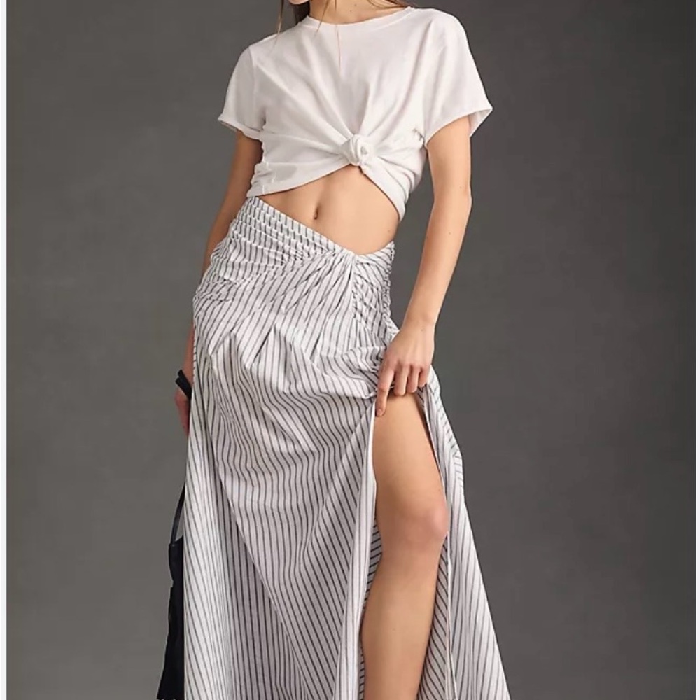 Mare Mare x Anthropologie Striped Black and White Maxi Skirt with High Side Slit